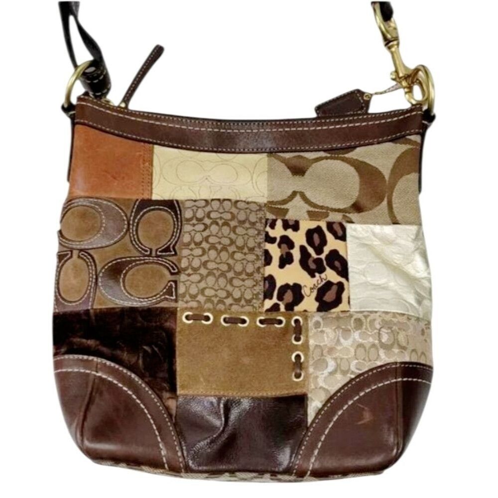 Vintage Coach Animal Print Patchwork Suede, Leather, Canvas & Velvet Hobo Bag - Picture 14 of 15
